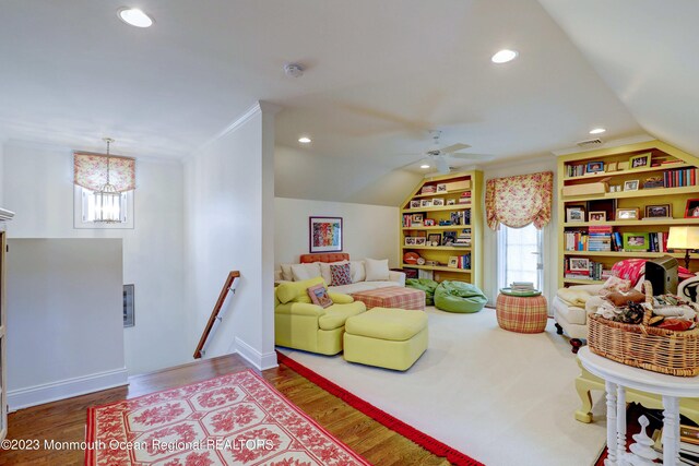 35 Embury Ave, Ocean Grove, NJ 07756 - living area with plenty of natural light, lofted ceiling, wood finished floors, recessed lighting, and a chandelier