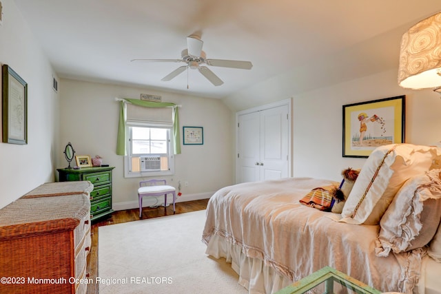 35 Embury Ave, Ocean Grove, NJ 07756 - bedroom with wood finished floors, a closet, baseboards, ceiling fan, and cooling unit
