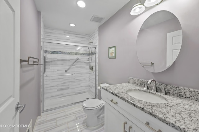 23 Woodpecker Way, Marlboro, NJ 07746 - full bath with recessed lighting, vanity, and a stall shower
