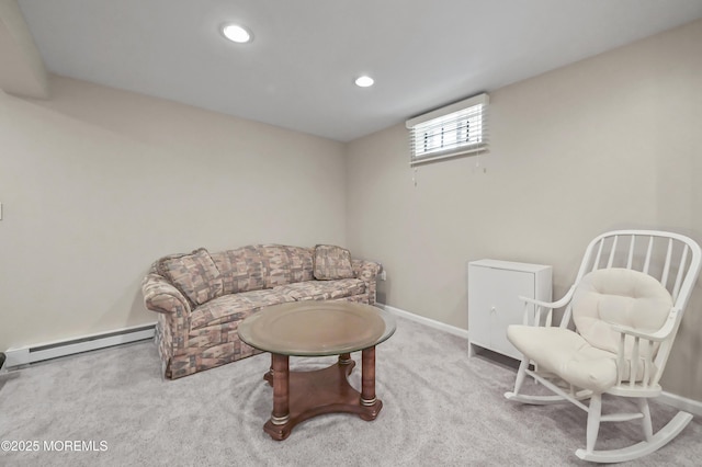 23 Woodpecker Way, Marlboro, NJ 07746 - living area with a baseboard heating unit, carpet floors, and recessed lighting