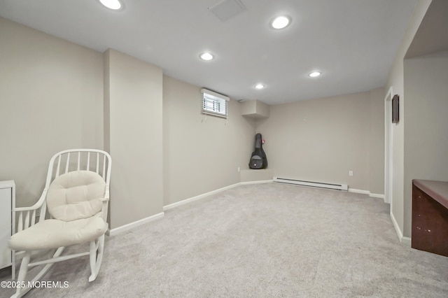 23 Woodpecker Way, Marlboro, NJ 07746 - below grade area featuring a baseboard radiator, carpet, and recessed lighting