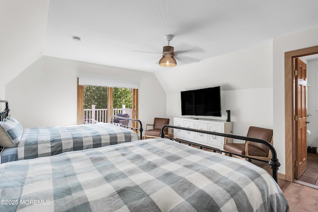 328 E Pleasant Grove Rd, Jackson, NJ 08527 - bedroom featuring wood finished floors, lofted ceiling, and a ceiling fan