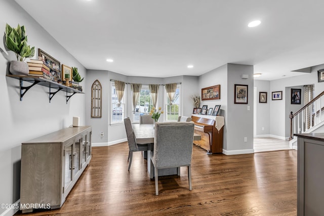 2124 3rd Ave, Toms River, NJ 08757 - dining area featuring dark wood-type flooring, stairway, recessed lighting, and baseboards