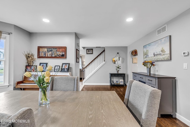 2124 3rd Ave, Toms River, NJ 08757 - dining space with stairway, dark wood-style floors, baseboards, and recessed lighting