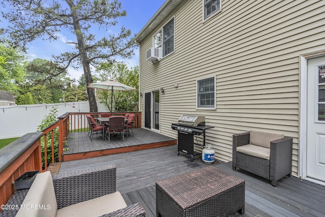 2124 3rd Ave, Toms River, NJ 08757 - wooden terrace featuring outdoor dining space, a fenced backyard, and a grill