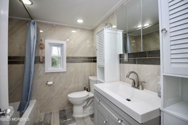 41 Eagle Dr, Whiting, NJ 08759 - full bathroom featuring tile walls, toilet, vanity, and shower / tub combo with curtain