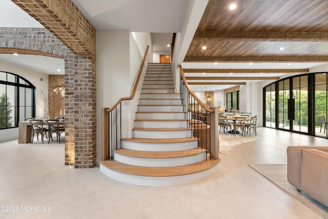 1 Preakness Way, Colts Neck, NJ 07722 - staircase featuring recessed lighting and beam ceiling