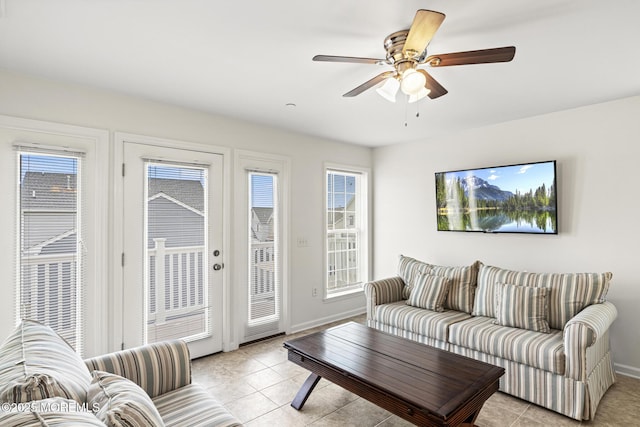 1707 Bay Blvd Unit 4, Seaside Heights, NJ 08751 - living area with ceiling fan, light tile patterned flooring, and baseboards