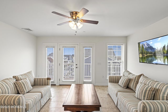 1707 Bay Blvd Unit 4, Seaside Heights, NJ 08751 - living area featuring light tile patterned floors, ceiling fan, and baseboards