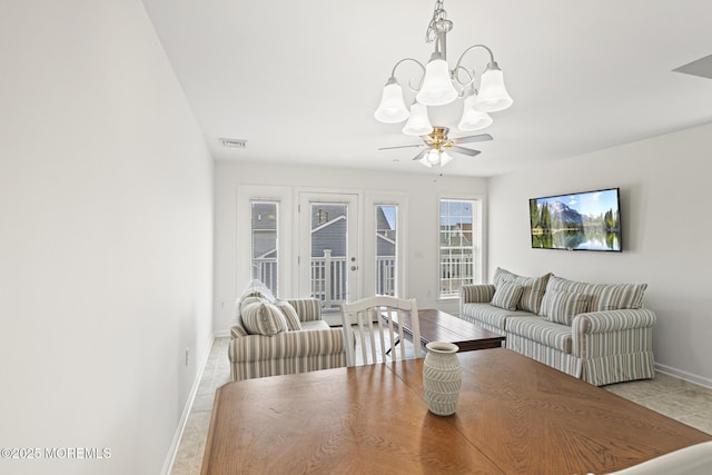 1707 Bay Blvd Unit 4, Seaside Heights, NJ 08751 - dining space featuring baseboards, a chandelier, and ceiling fan
