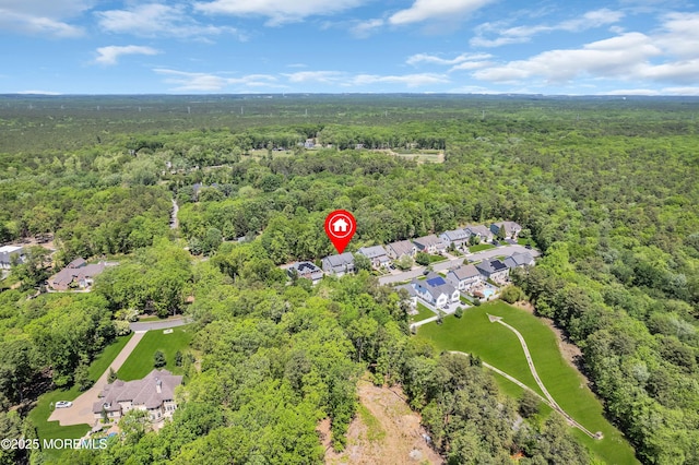 aerial view of residential area with a heavily wooded area