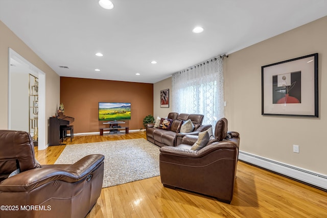 8 Eileen Ln, Marlboro, NJ 07746 - living area with a baseboard radiator, light wood-style flooring, and recessed lighting