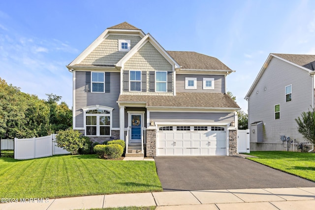 22 Imlay Ln, Farmingdale, NJ 07727 - view of front of property featuring stone siding, an attached garage, driveway, and a gate