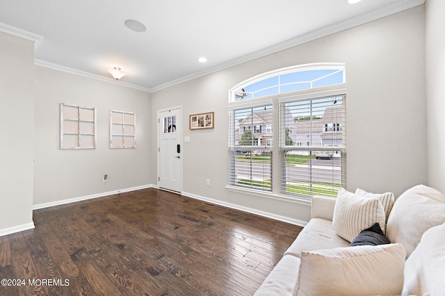 22 Imlay Ln, Farmingdale, NJ 07727 - entryway with ornamental molding, wood finished floors, baseboards, and recessed lighting