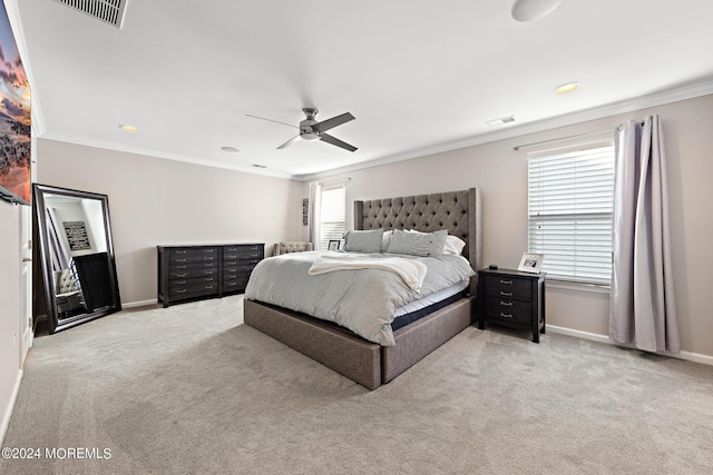 22 Imlay Ln, Farmingdale, NJ 07727 - bedroom featuring light colored carpet, crown molding, baseboards, a ceiling fan, and recessed lighting
