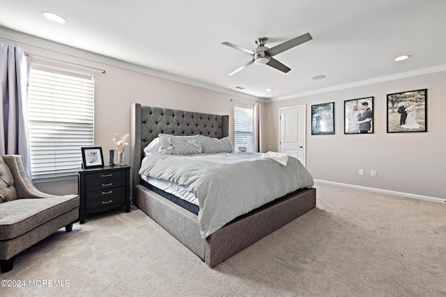 22 Imlay Ln, Farmingdale, NJ 07727 - bedroom with light colored carpet, ornamental molding, baseboards, a ceiling fan, and recessed lighting