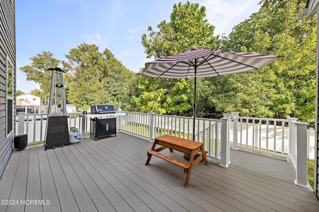 22 Imlay Ln, Farmingdale, NJ 07727 - wooden terrace featuring area for grilling and view of scattered trees