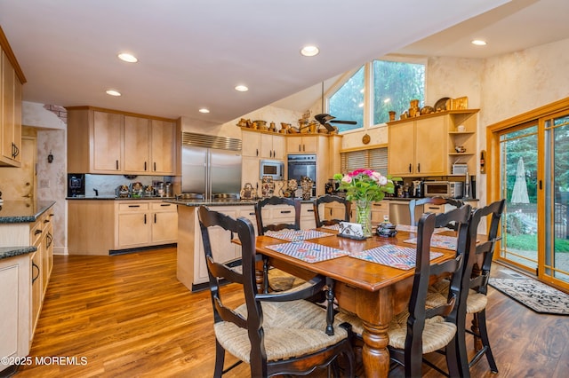 5 Stone Ln, Marlboro, NJ 07746 - dining space with wood finished floors, recessed lighting, and high vaulted ceiling