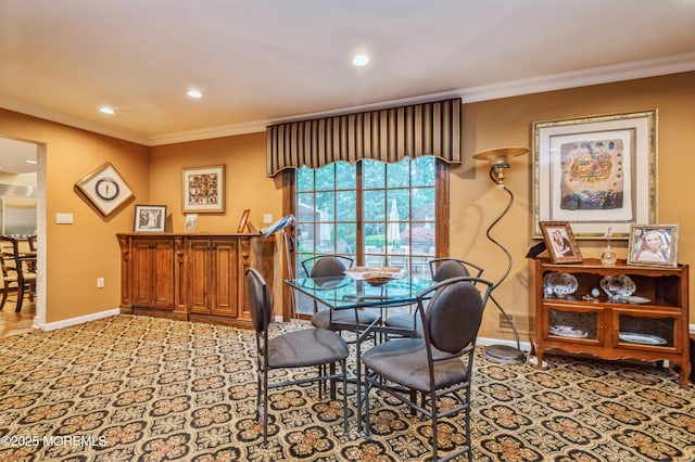5 Stone Ln, Marlboro, NJ 07746 - dining area featuring baseboards, crown molding, and recessed lighting