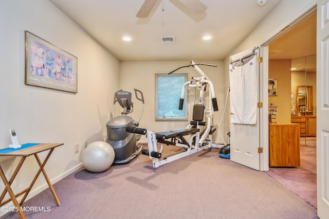 5 Stone Ln, Marlboro, NJ 07746 - workout area with carpet flooring, a ceiling fan, recessed lighting, and baseboards