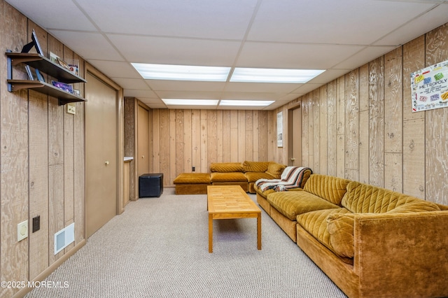5 Stone Ln, Marlboro, NJ 07746 - carpeted living area featuring a paneled ceiling and wood walls