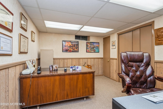 5 Stone Ln, Marlboro, NJ 07746 - carpeted office featuring a drop ceiling, a wainscoted wall, and wood walls