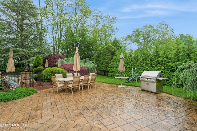 5 Stone Ln, Marlboro, NJ 07746 - view of patio / terrace with outdoor dining area, fence, and grilling area