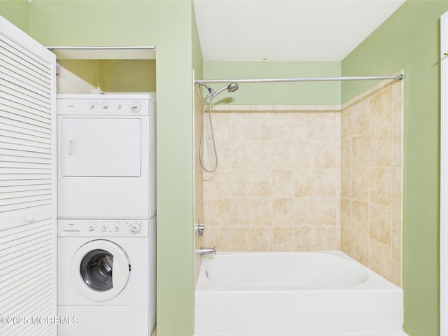 183 Liddle Ave, Edison, NJ 08837 - full bath featuring stacked washer and clothes dryer and shower / washtub combination