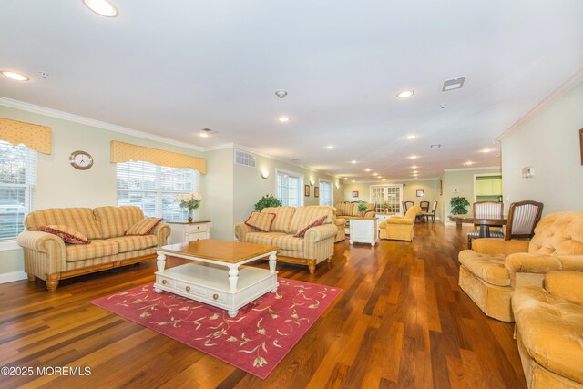 183 Liddle Ave, Edison, NJ 08837 - living room featuring ornamental molding, wood finished floors, plenty of natural light, and recessed lighting
