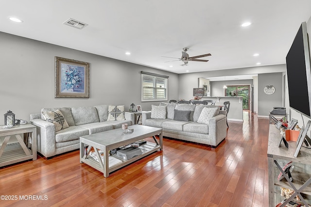 14 Santiago Dr W, Toms River, NJ 08757 - living area with a ceiling fan, plenty of natural light, wood finished floors, and recessed lighting