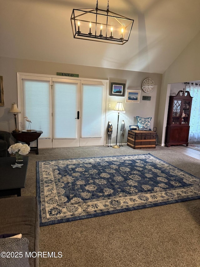 4 Capewoods Rd, North Cape May, NJ 08204 - carpeted entrance foyer featuring vaulted ceiling, a chandelier, and plenty of natural light