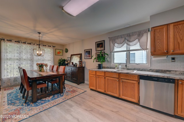 4 Capewoods Rd, North Cape May, NJ 08204 - kitchen with dishwasher, a sink, brown cabinets, and light wood-style flooring