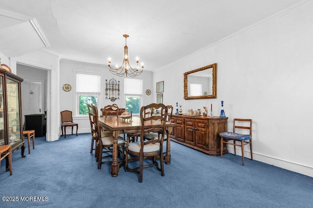 208 Ludlow Ave, Spring Lake, NJ 07762 - carpeted dining area featuring a chandelier, ornamental molding, and baseboards