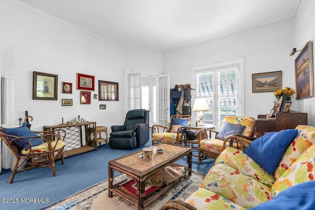 208 Ludlow Ave, Spring Lake, NJ 07762 - living area featuring carpet, crown molding, and french doors