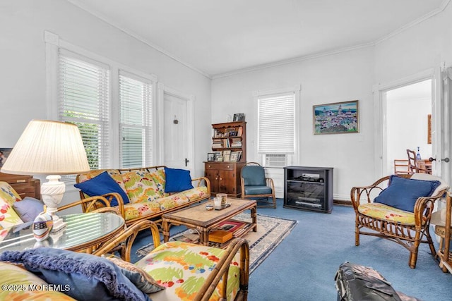 208 Ludlow Ave, Spring Lake, NJ 07762 - living area with carpet floors, ornamental molding, and cooling unit