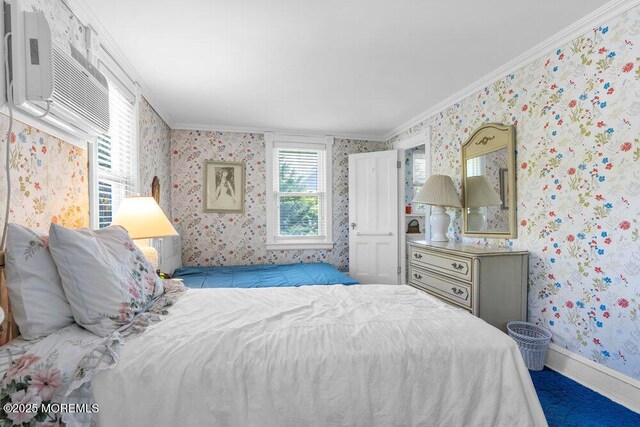 208 Ludlow Ave, Spring Lake, NJ 07762 - bedroom featuring wallpapered walls, crown molding, and baseboards
