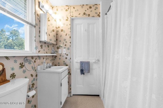 208 Ludlow Ave, Spring Lake, NJ 07762 - full bathroom featuring wallpapered walls, vanity, and toilet