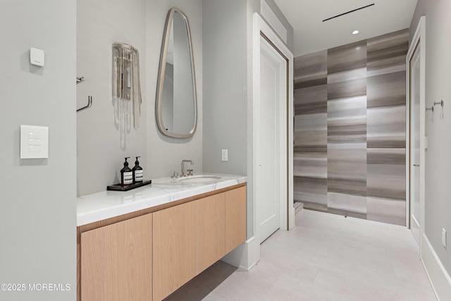 27 N Ward Ave, Rumson, NJ 07760 - bathroom featuring vanity, baseboards, tile patterned floors, and recessed lighting