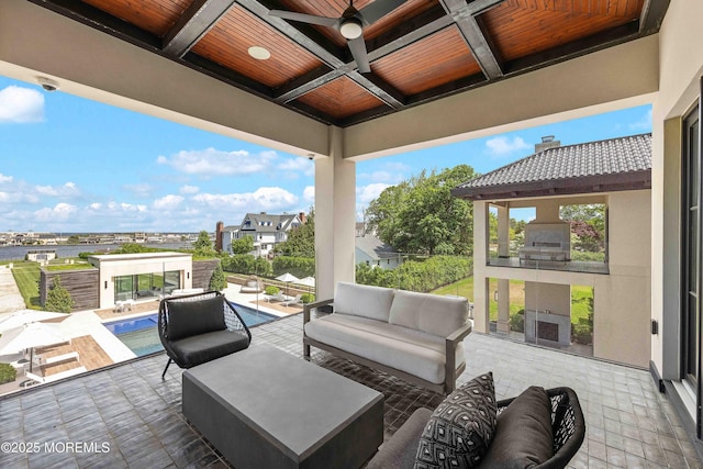 27 N Ward Ave, Rumson, NJ 07760 - view of patio featuring an outdoor living space with a fireplace and ceiling fan