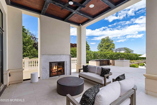 27 N Ward Ave, Rumson, NJ 07760 - view of patio / terrace featuring an outdoor living space with a fireplace and a ceiling fan
