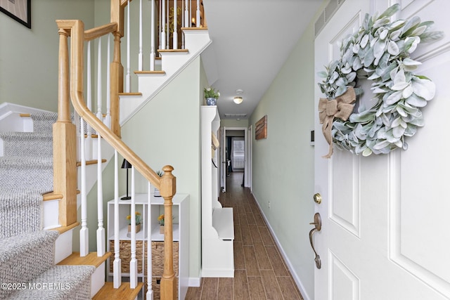 7 Beach Blvd, Highlands, NJ 07732 - entrance foyer with stairs, wood finished floors, and baseboards