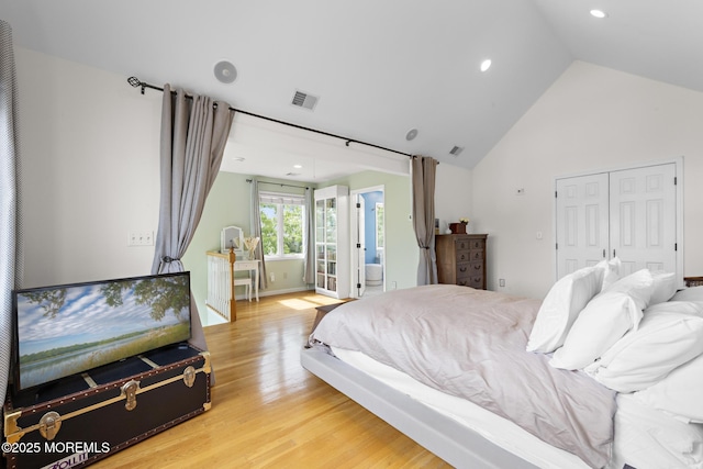 7 Beach Blvd, Highlands, NJ 07732 - bedroom featuring light wood-style flooring, recessed lighting, baseboards, and high vaulted ceiling