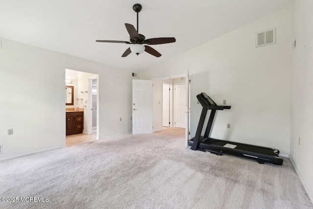 1524 Quince Pl, Toms River, NJ 08755 - workout area with a ceiling fan, light colored carpet, and baseboards