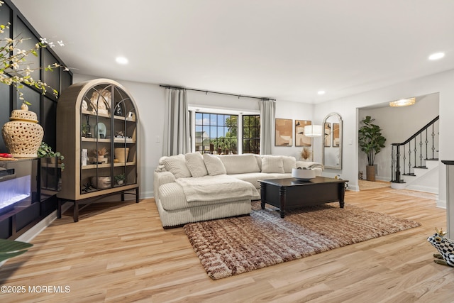 7 Carlisle Ct, Hazlet, NJ 07730 - living room with wood finished floors, recessed lighting, stairway, and baseboards