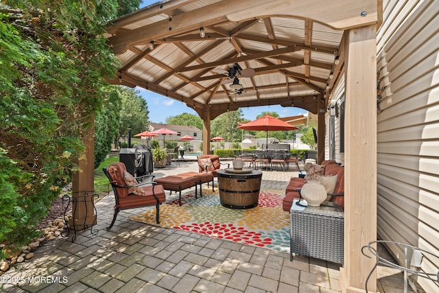 7 Carlisle Ct, Hazlet, NJ 07730 - view of patio / terrace with ceiling fan, a gazebo, and outdoor dining space