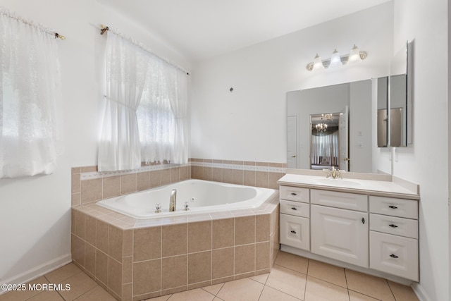 26 Masters Ct, Little Egg Harbor, NJ 08087 - bathroom with tile patterned floors, a garden tub, and vanity