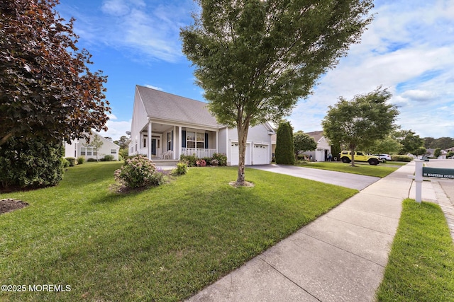 26 Masters Ct, Little Egg Harbor, NJ 08087 - view of front facade featuring a porch, concrete driveway, a front yard, and an attached garage