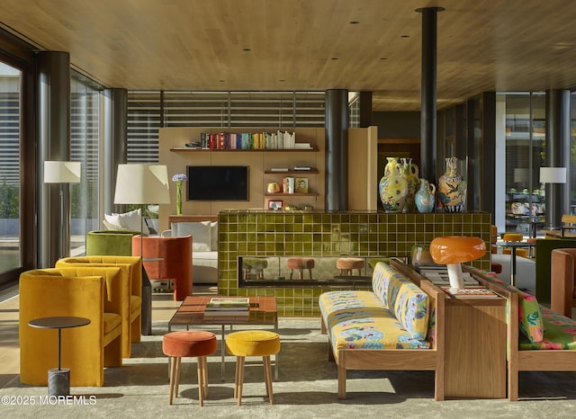 1101 Ocean Ave Unit 1403, Asbury Park, NJ 07712 - community lobby with wooden ceiling and a wall of windows