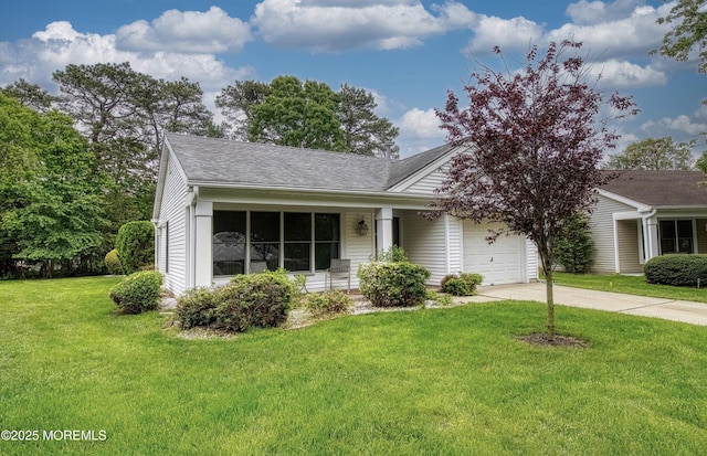 2299 Kira Ct, Toms River, NJ 08755 - ranch-style home with a shingled roof, concrete driveway, a garage, and a front lawn