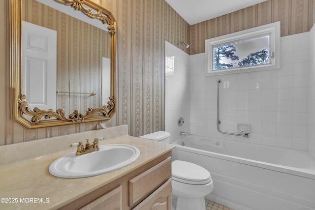 2299 Kira Ct, Toms River, NJ 08755 - full bath with wallpapered walls, toilet, tub / shower combination, and vanity